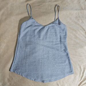 BKE Boutique Tank Top Women's Size Large Sparkly Silver Sequin Spaghetti Strap